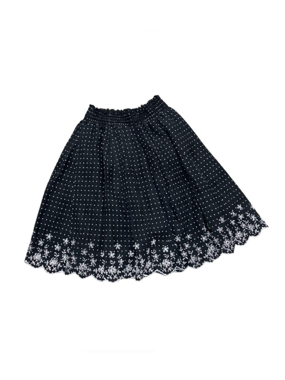 Vintage 1990s Women's Junior Black Polka Dot Skirt XL Extra Large Scallop Floral